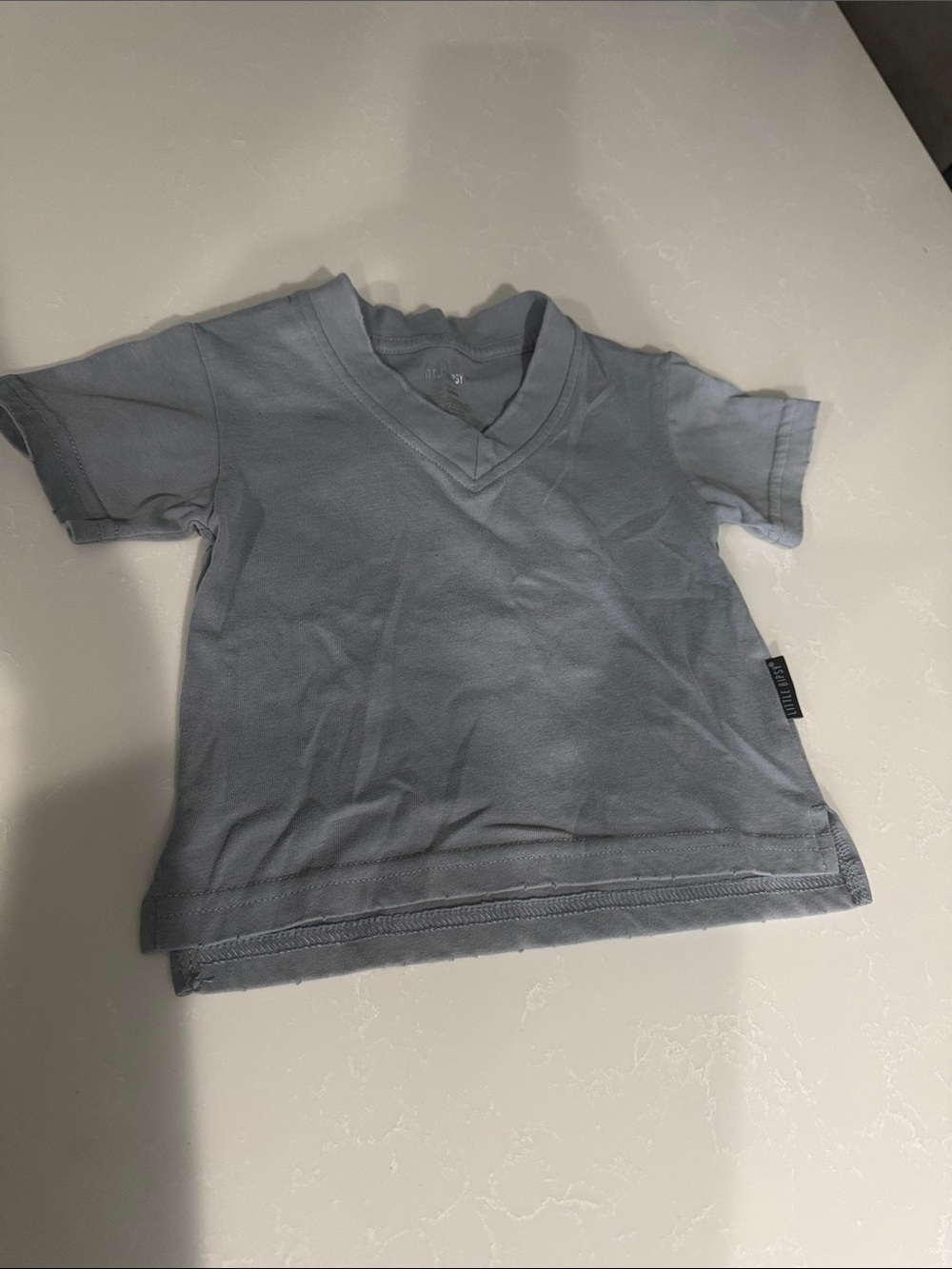 Kids Short Sleeve V-Neck Distressed Tee in Light Blue